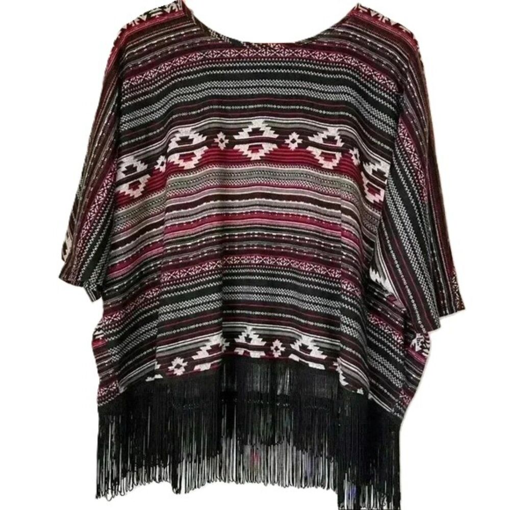 Cato Womens Oversized Fringe Blouse Size Small